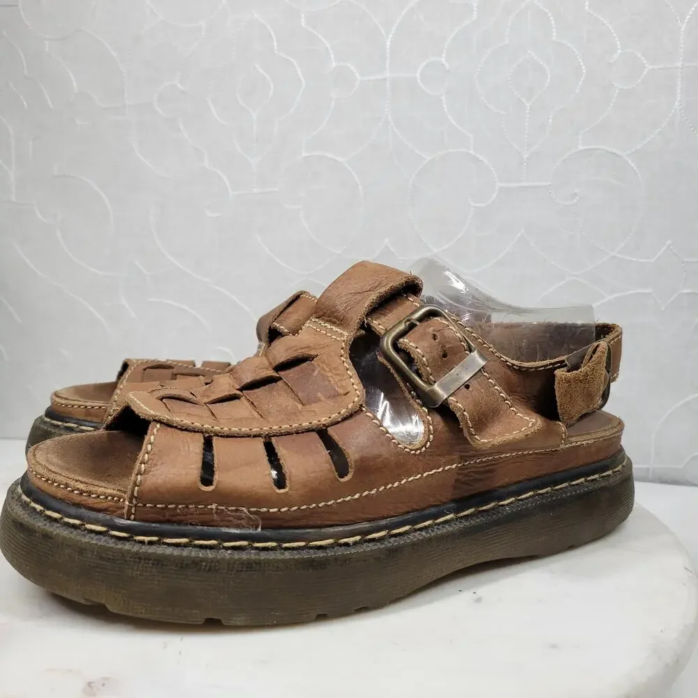 VTG Chunky Fisherman Sandals Mens @10 Brown Platform Soft Leather Open Toe Boho